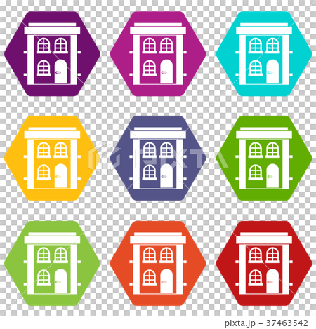 Two-storey residential house icon set color hexahedron 37463542