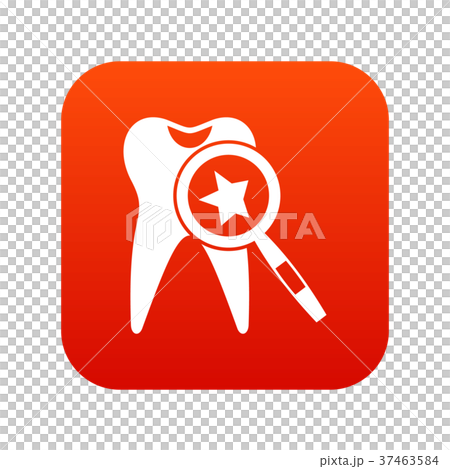 Tooth with magnifying glass icon digital red - Stock Illustration ...