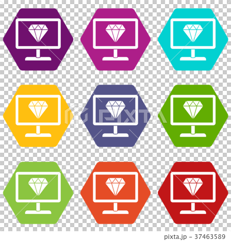 Screen with diamond icon set color hexahedron Screen with diamond icon set color hexahedron 37463589
