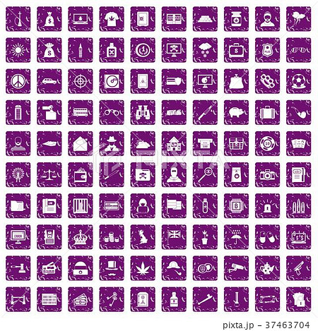 100 police icons set grunge purple 37463704