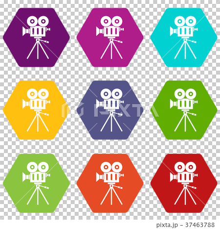 Camcorder icon set color hexahedron Camcorder icon set color hexahedron 37463788