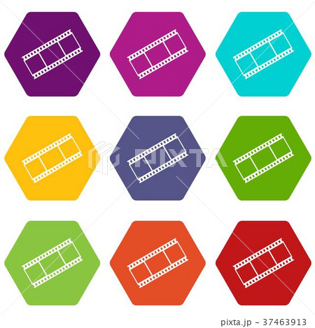 Film with frames icon set color hexahedron 37463913