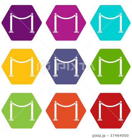 Decorative poles with tape icon set color hexahedron 37464000