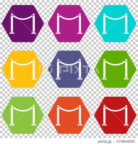 Decorative poles with tape icon set color hexahedron 37464000