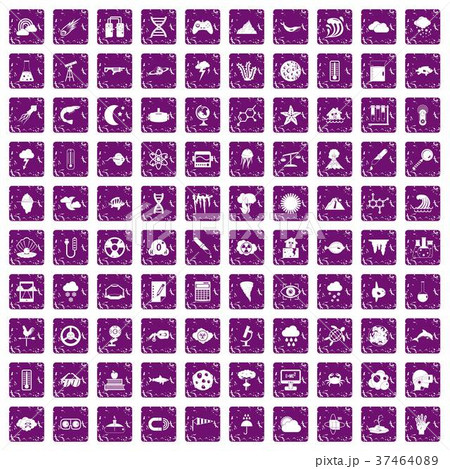 100 research icons set grunge purple 37464089