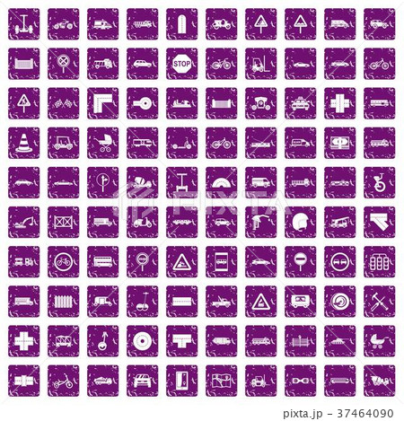 100 road icons set grunge purple 100 road icons set grunge purple 37464090