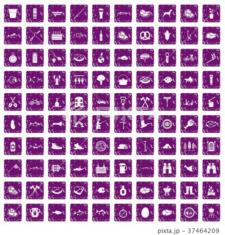 100 BBQ icons set grunge purple 100 BBQ icons set grunge purple 37464209