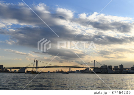 日本の東京都市景観「青空と雲やレインボーブリッジなどを望む」 37464239