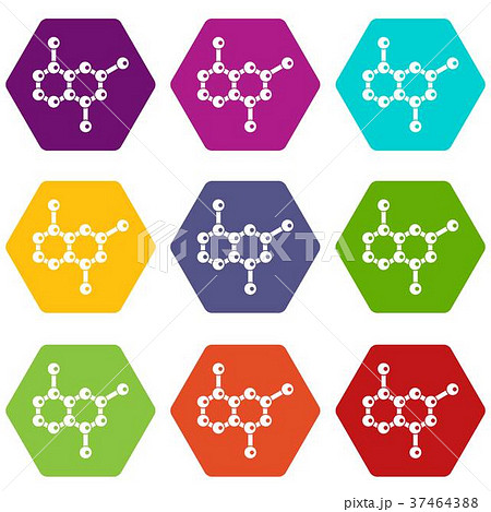 Molecule icon set color hexahedron 37464388