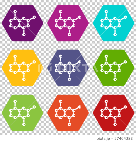 Molecule icon set color hexahedron 37464388