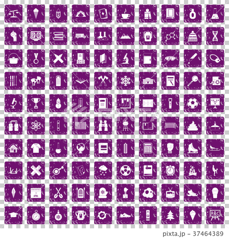 100 school years icons set grunge purple 37464389