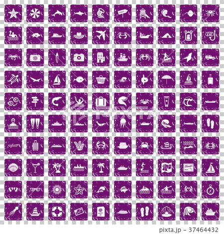 100 sea life icons set grunge purple 100 sea life icons set grunge purple 37464432