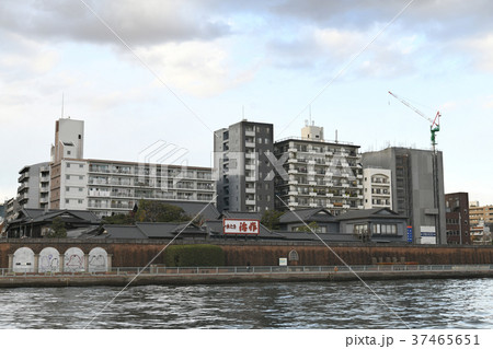 日本の東京都市景観・隅田川から見る「治作」や街並みなどを望む 37465651