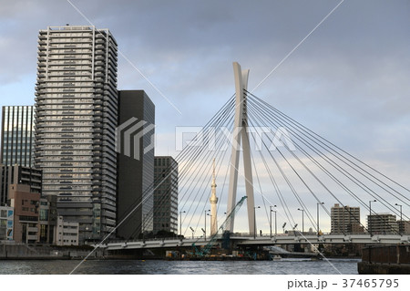 日本の東京都市景観「隅田川にかかる中央大橋」 37465795