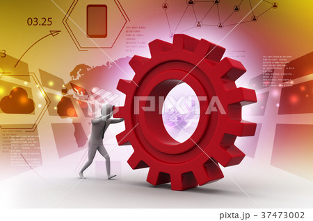 3d man pushing the gear 37473002