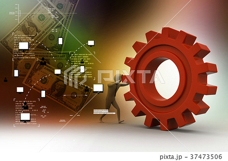 3d man pushing the gear 37473506