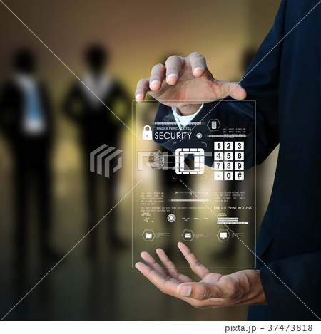 Businessman pressing virtual buttons 37473818