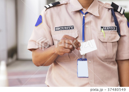 Security guard with opening barrier gate Security guard with opening barrier gate 37480549