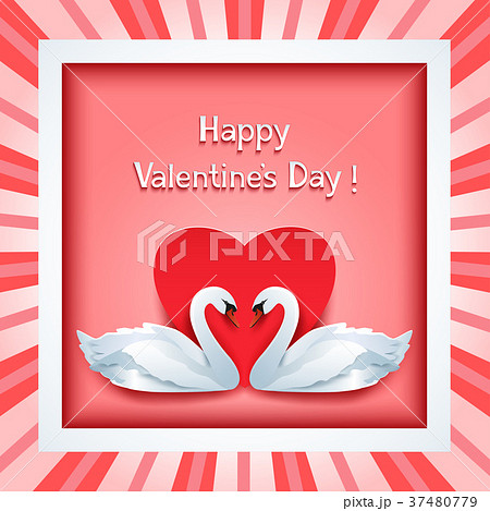 Valentines day frame with two 3d swans and heart Valentines day frame with two 3d swans and heart 37480779