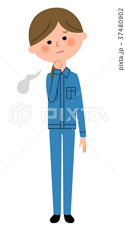 作業服の女性　ため息 37480902