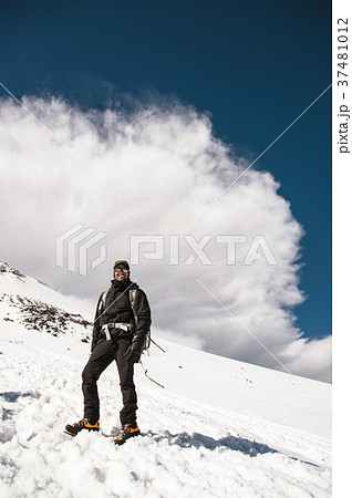 professional climbers go to base camp on caucasian 37481012
