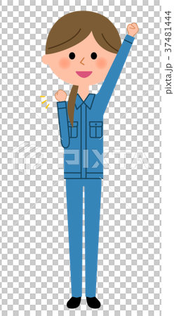 作業服の女性 ガッツポーズ 作業服の女性 ガッツポーズ 37481444