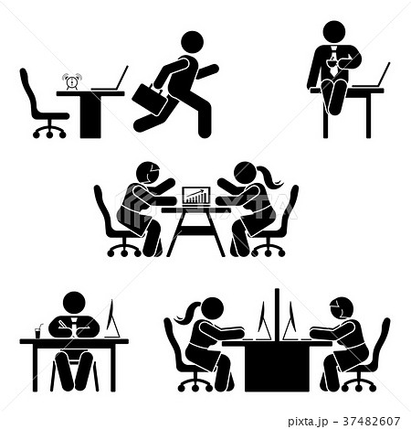 Stick figure office poses set 37482607