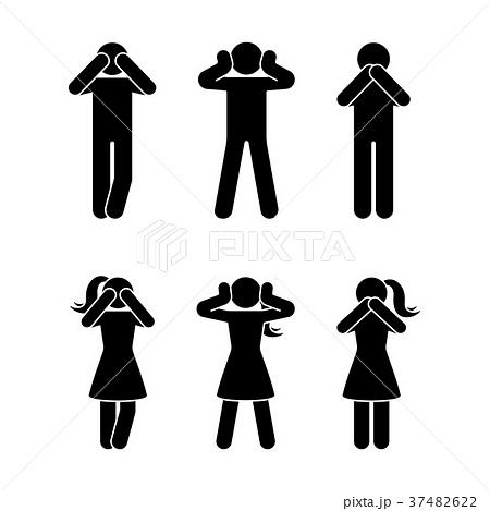 Stick figure set of three wise monkeys pictogram 37482622