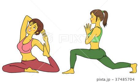 ヨガフィットネスをする20代と30代女性 ヨガフィットネスをする20代と30代女性 37485704