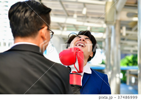 Concept Business people playing sports, business man wearing box 37486999