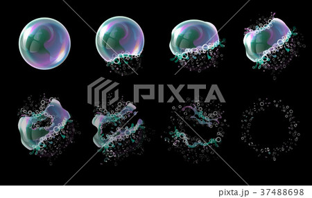 Vector 3d soap transparent bubble stages of the 37488698