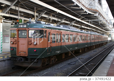 新潟駅に停車中の越後線115系（湘南色） 37491422