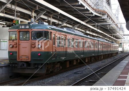 新潟駅に停車中の越後線115系（湘南色） 37491424