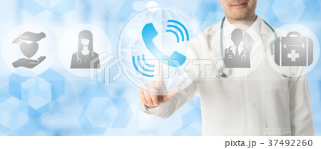 Doctor Points at Phone for Patient Consultancy 37492260