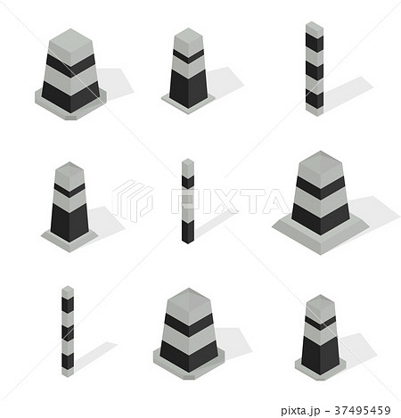 Set of protective barriers and road columns in 3D Set of protective barriers and road columns in 3D 37495459