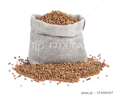 Buckwheat in bag isolated on white background 37499497