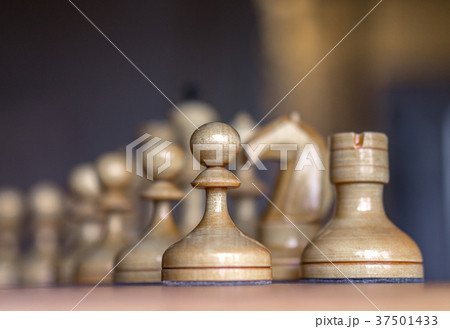Close up view of white chess pieces 37501433