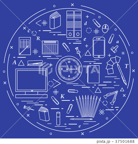 Set of different office objects arranged in a 37501688