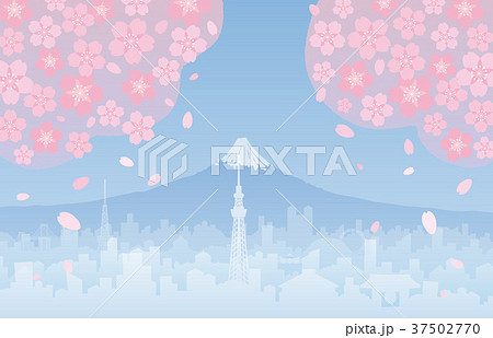 富士山と東京と桜 37502770