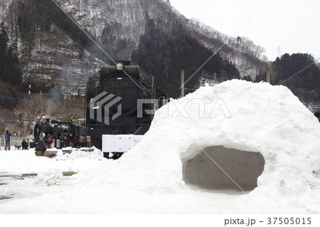 冬のSL転車台広場とD51形745号機（群馬県利根郡みなかみ町） 37505015