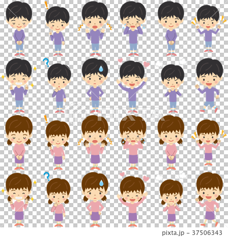 小学生のセット 三頭身 シリーズ のイラスト素材