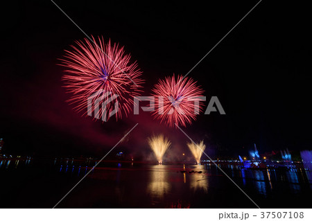Bright and colorful firework against a black night 37507108