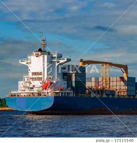 Blue container ship underway 37515540