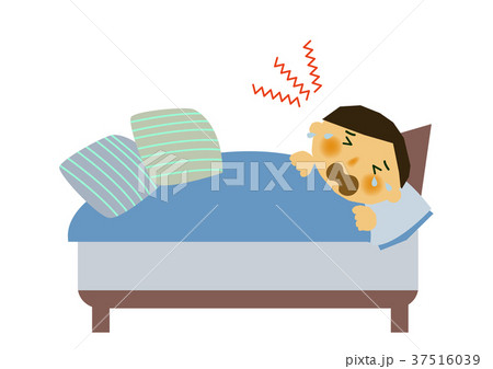 風邪 インフルエンザのイラスト ベッドで寝込んでいる人 のイラスト素材