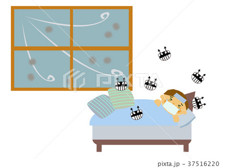 風邪、インフルエンザ、病気のイメージイラスト。 37516220