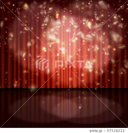 Spotlight on red curtain with glitter light. EPS 37516222