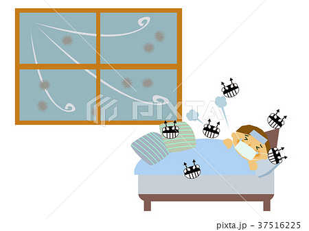 風邪、インフルエンザ、病気のイメージイラスト。 風邪、インフルエンザ、病気のイメージイラスト。 37516225