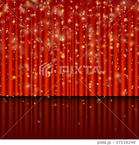 Spotlight on red curtain with glitter light. EPS 37516240