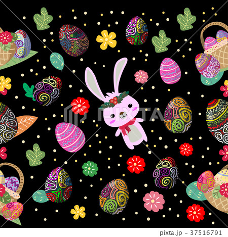 Cute Bunny and easter eggs seamless pattern Cute Bunny and easter eggs seamless pattern 37516791