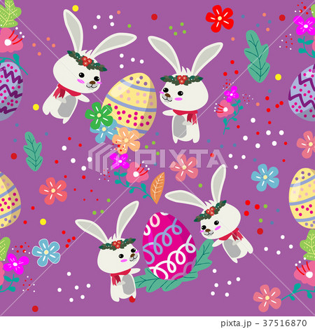 Cute Bunny and easter eggs seamless pattern  37516870